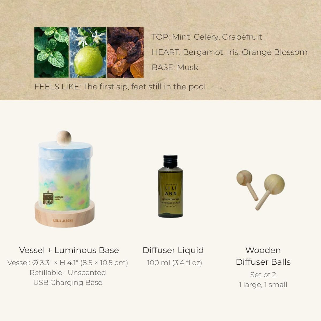 Monet Decorative Gel Candle – Refillable Home Fragrance, Citrus Mint - home decor | LILIANNOBJECT