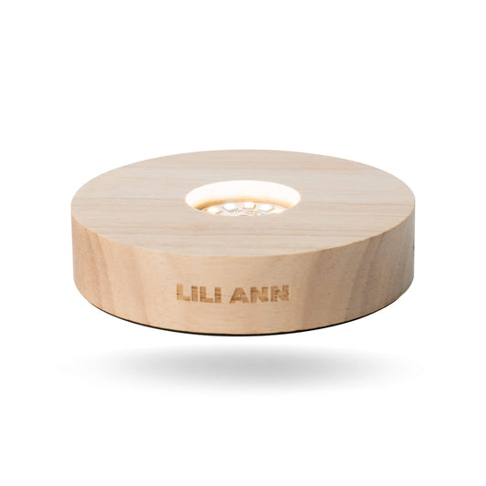 Solid beech wood LED display base for gel candle illumination