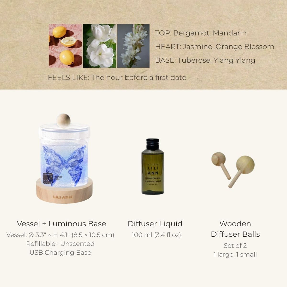 Butterfly Decorative Gel Candle – Refillable Home Fragrance, Citrus Bloom - home decor | LILIANNOBJECT