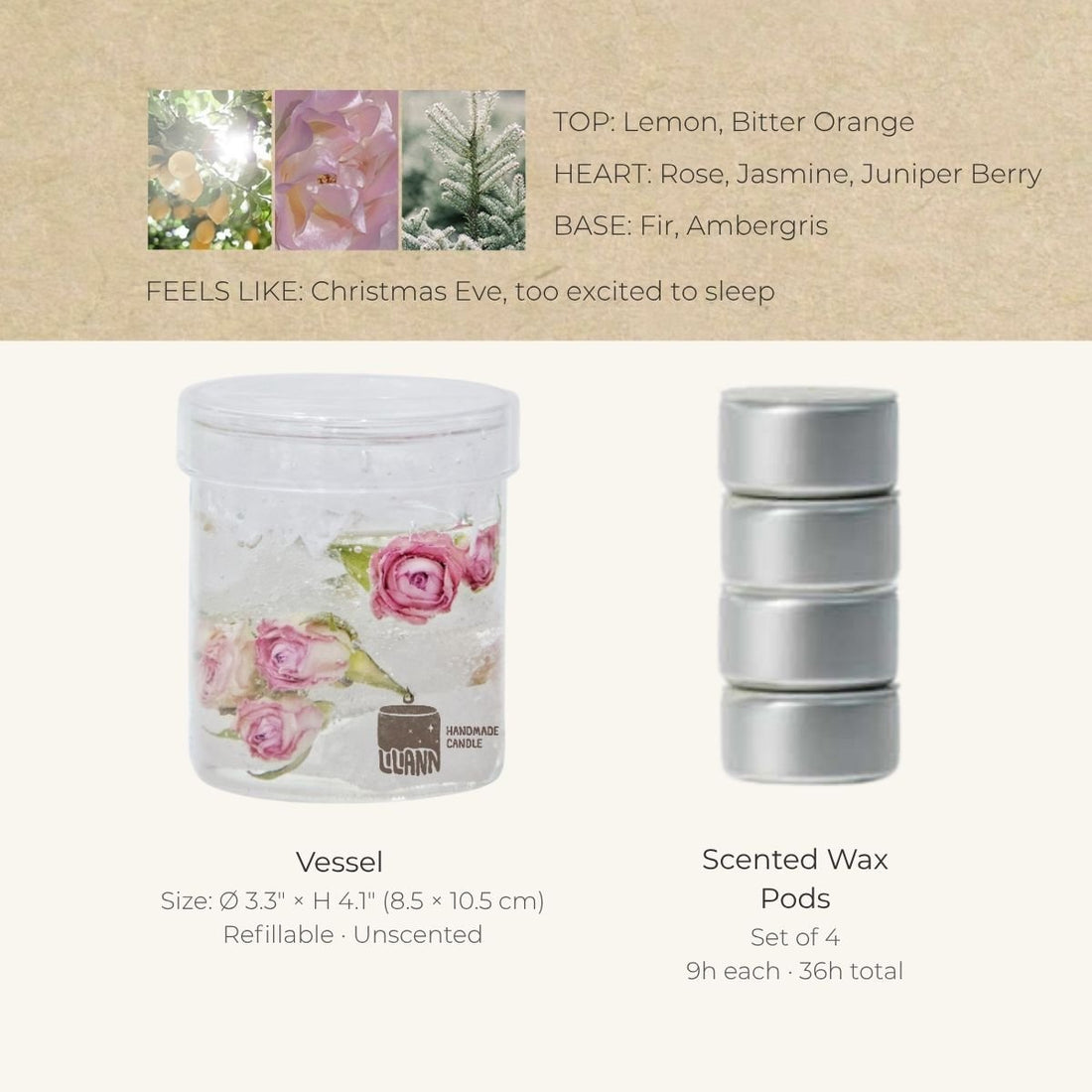Snow Rose Decorative Gel Candle – Refillable Home Fragrance, Winter Fir - home decor | LILIANNOBJECT