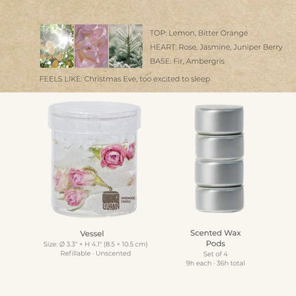 Snow Rose Decorative Gel Candle – Refillable Home Fragrance, Winter Fir - home decor | LILIANNOBJECT