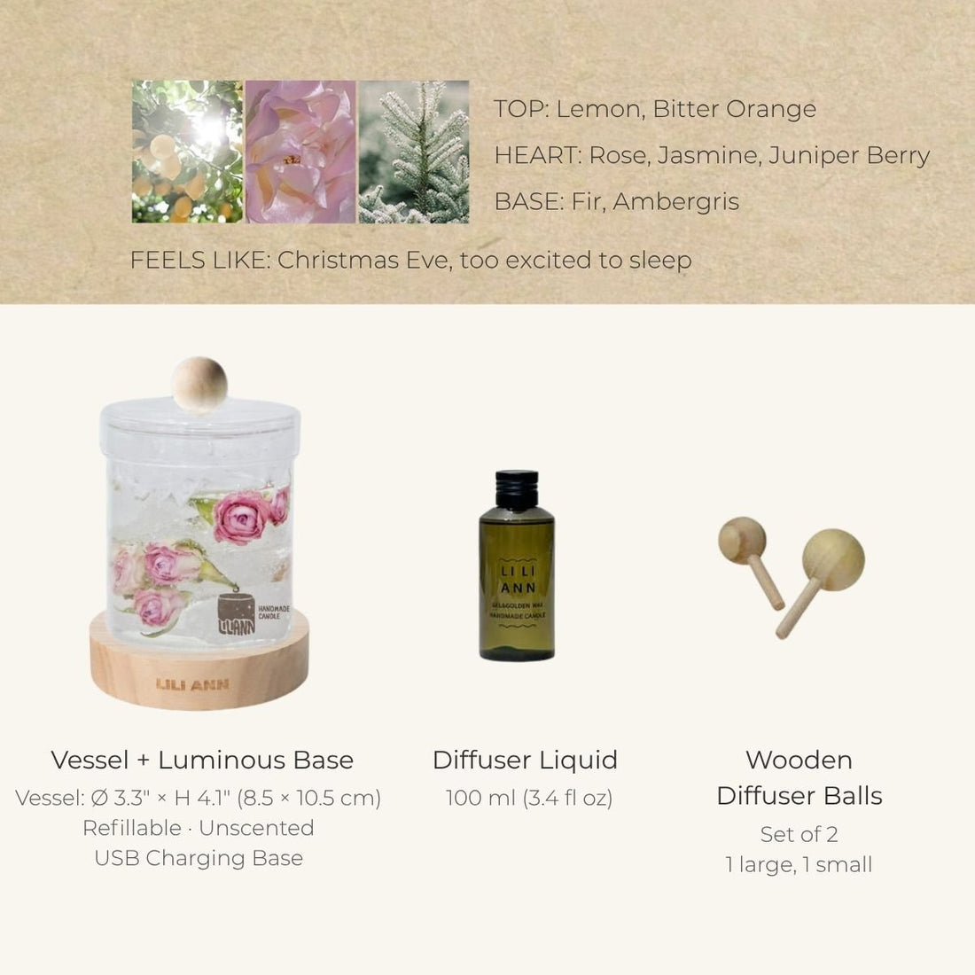 Snow Rose Decorative Gel Candle – Refillable Home Fragrance, Winter Fir - home decor | LILIANNOBJECT