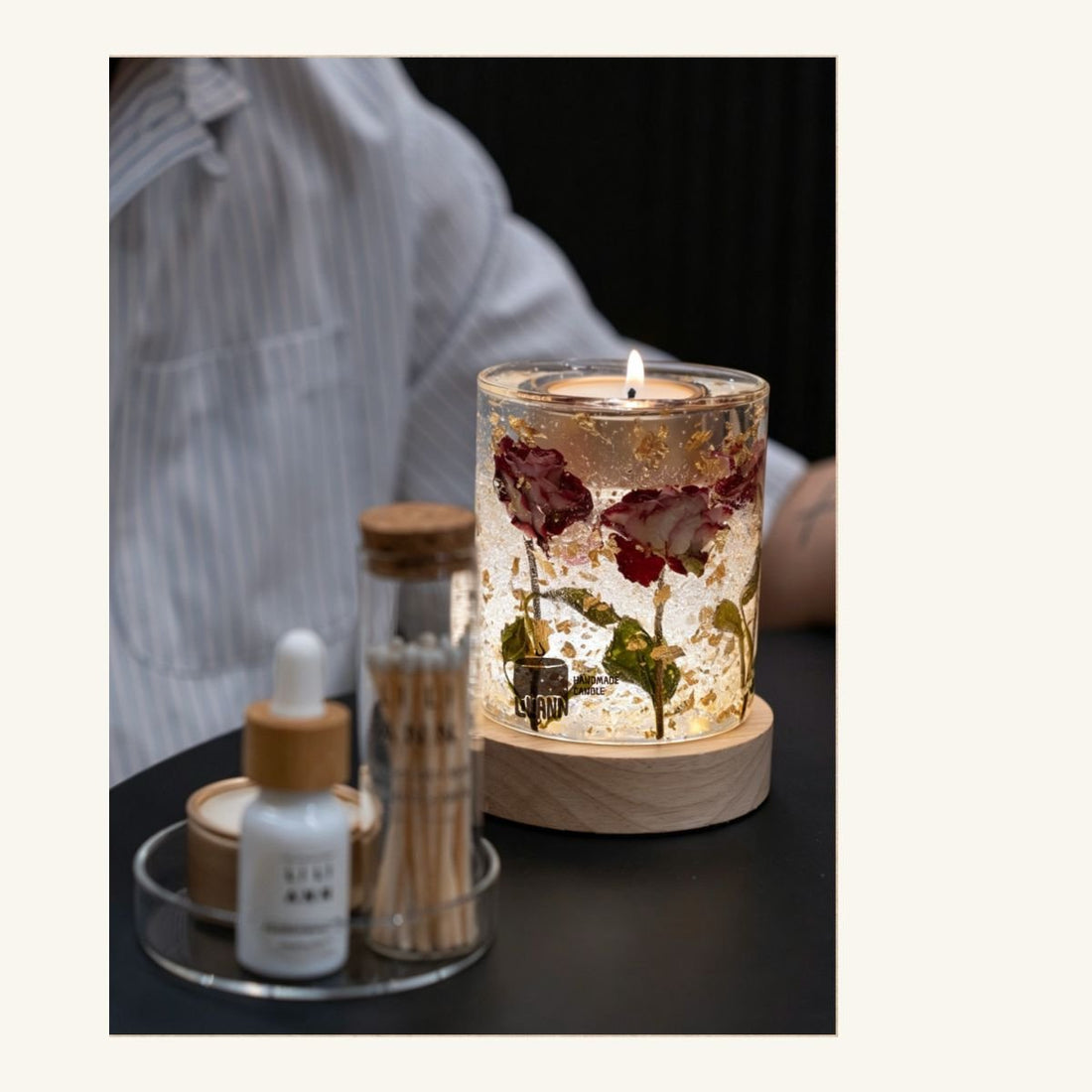 Gold Rose Decorative Gel Candle – Refillable Home Fragrance, Rose Nectar - home decor | LILIANNOBJECT