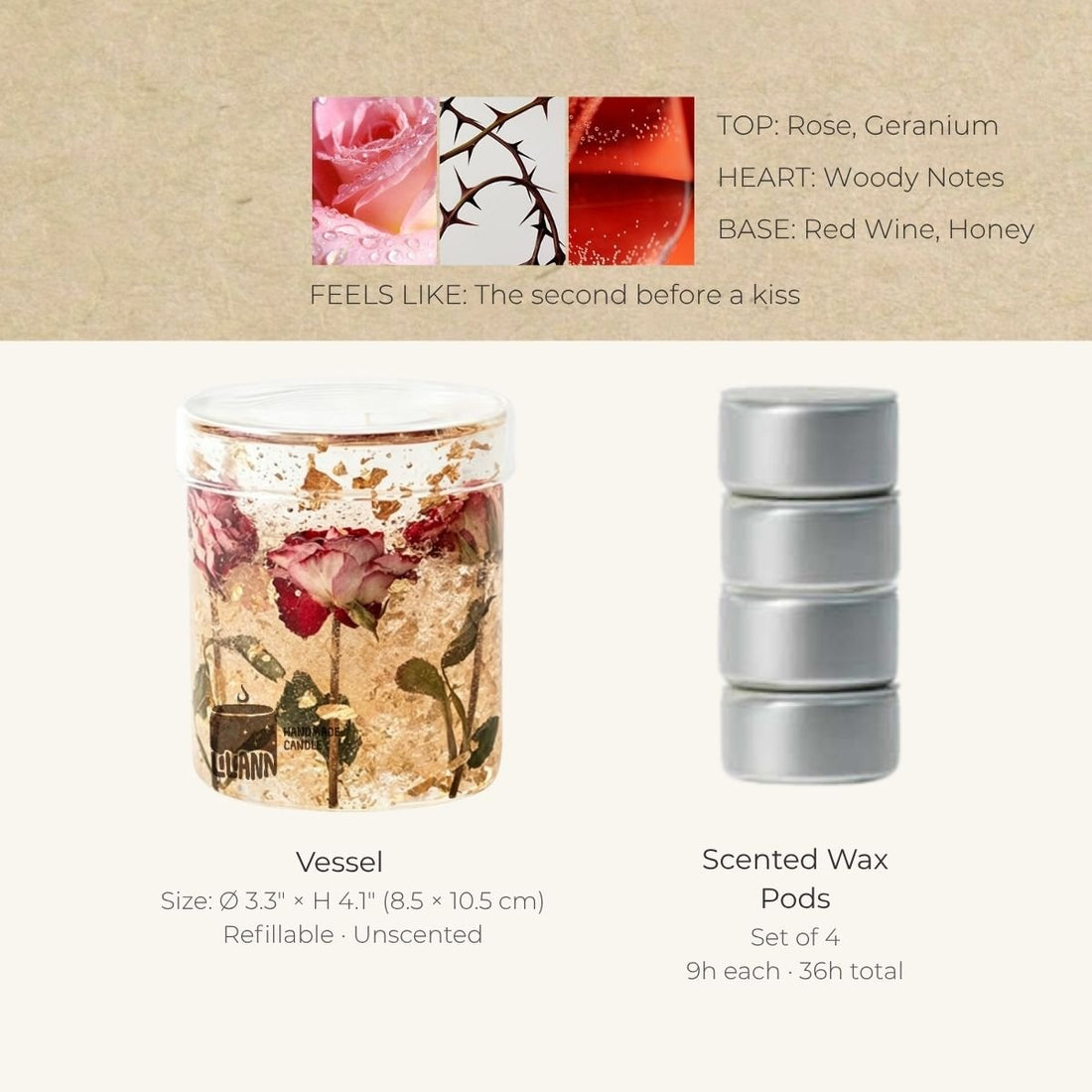 Gold Rose Decorative Gel Candle – Refillable Home Fragrance, Rose Nectar - home decor | LILIANNOBJECT