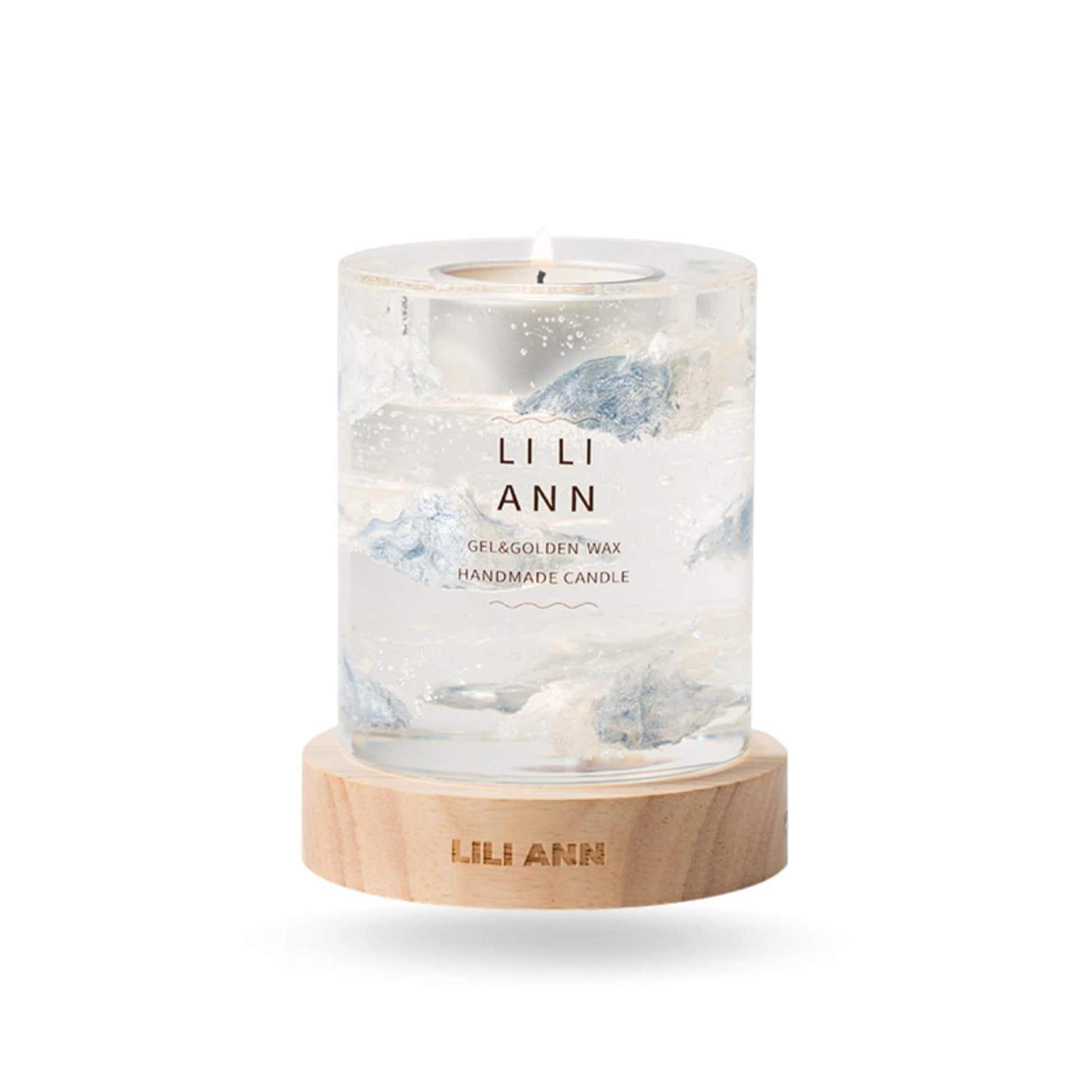 Close-up of sculpted vapor textures suspended in bubble-free clear gel.