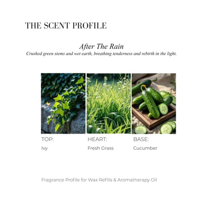 Scent profile chart for After The Rain featuring Ivy, Fresh Grass, and Cucumber.