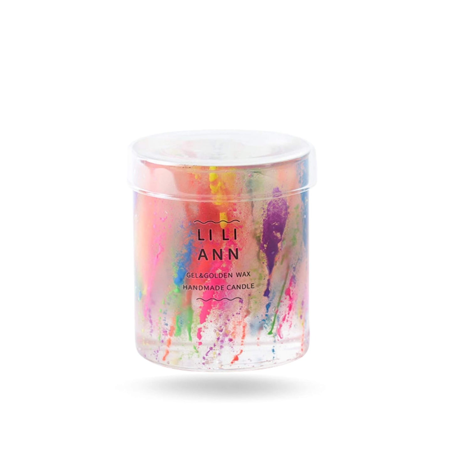 Close-up of acid green and pink pigments suspended in bubble-free clear gel.