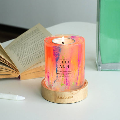 The Gel Object .05 placed on a white desk next to an open book. A modern art object adding kinetic energy to a minimal workspace.