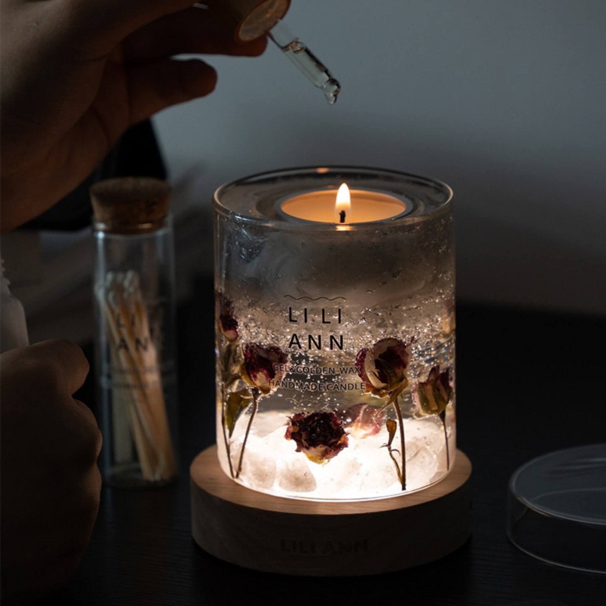 Object .05 lit, with the flame illuminating the fractured ice texture to create a cool, crystalline glow.