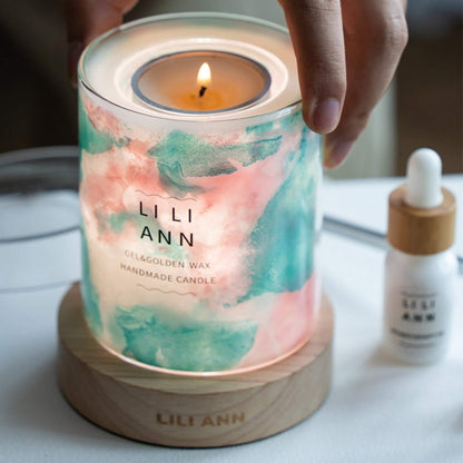 Illuminated Serene Vessel glowing with soft pink and green hues, resembling a Monet water lily painting.