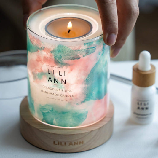 Illuminated Serene Vessel glowing with soft pink and green hues, resembling a Monet water lily painting.