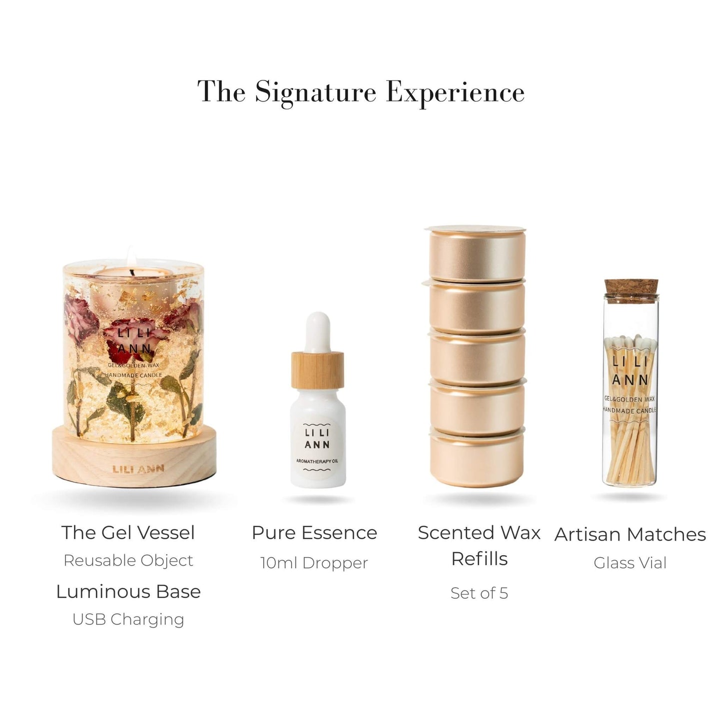 Complete Signature Set with Muse Vessel, Luminous Base, Wax Refills, and Essence Oil.