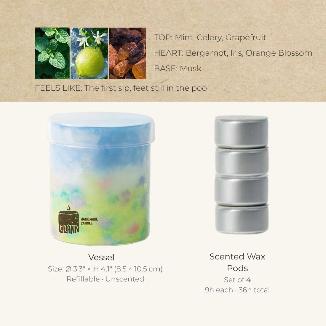 Monet Decorative Gel Candle – Refillable Home Fragrance, Citrus Mint - home decor | LILIANNOBJECT