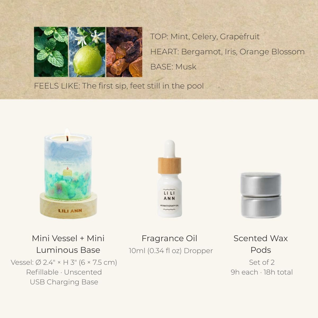 Monet Decorative Gel Candle – Refillable Home Fragrance, Citrus Mint - home decor | LILIANNOBJECT