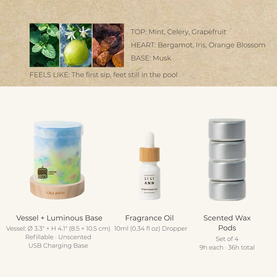 Monet Decorative Gel Candle – Refillable Home Fragrance, Citrus Mint - home decor | LILIANNOBJECT