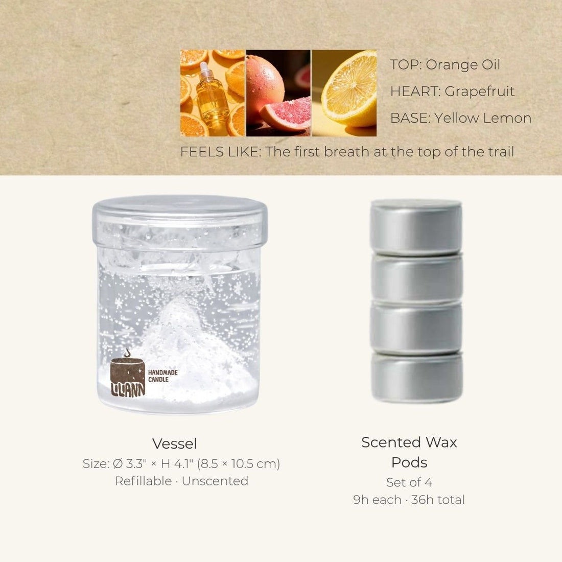 Snow Peak Decorative Gel Candle – Refillable Home Fragrance, Alpine Citrus - home decor | LILIANNOBJECT