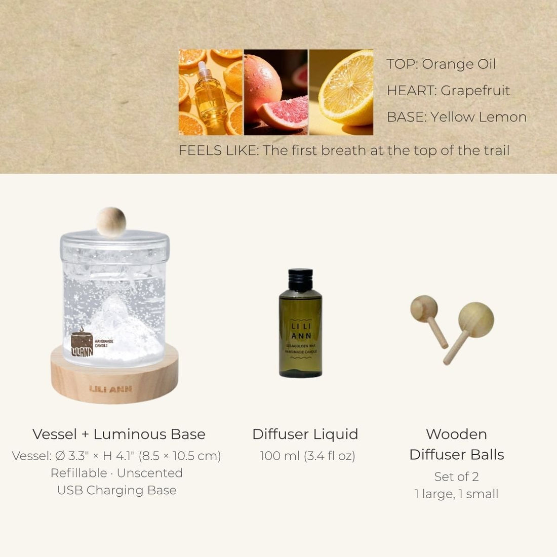 Snow Peak Decorative Gel Candle – Refillable Home Fragrance, Alpine Citrus - home decor | LILIANNOBJECT